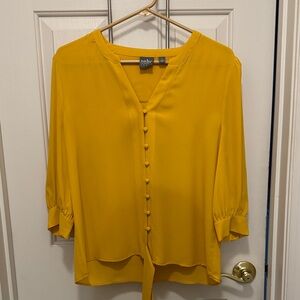 Soho Yellow Button-Down Blouse with Tie Bottom